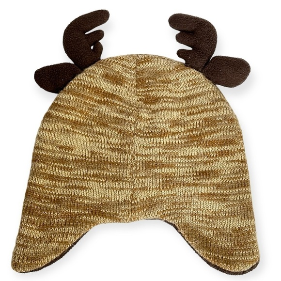 Reindeer Knit Beanie Cap Hat Brown 2T-5T - Picture 3 of 7